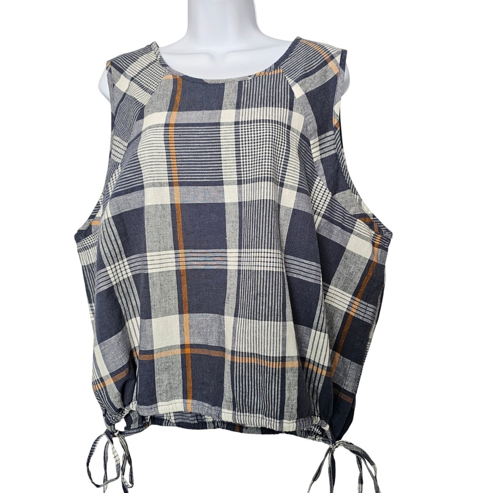 REI Co-op Northerwoods Tank Women 3X Blue Plaid Hemp Cotton Tie Hem NWT